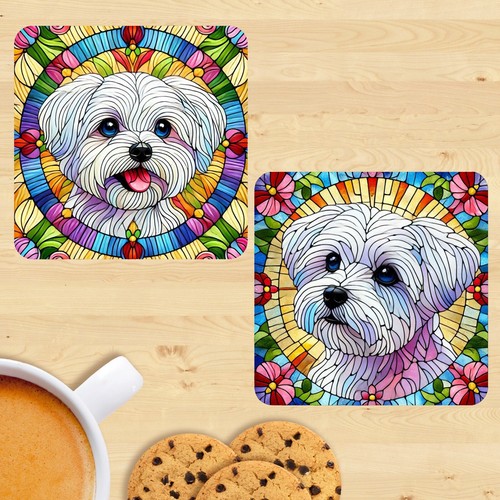 Maltese dog stained - maltese, glass