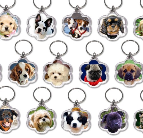 Dog keyrings flower shape - dog, pug
