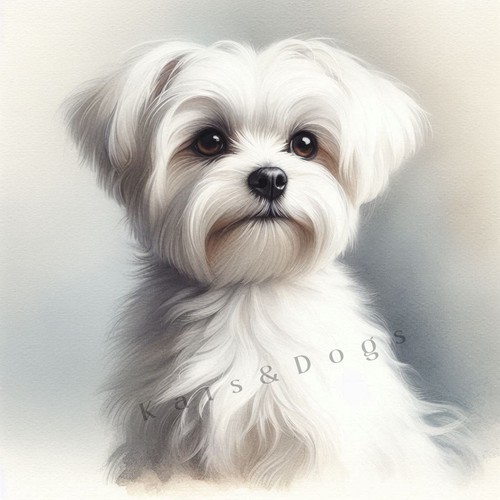 Maltese white watercolour art - white,